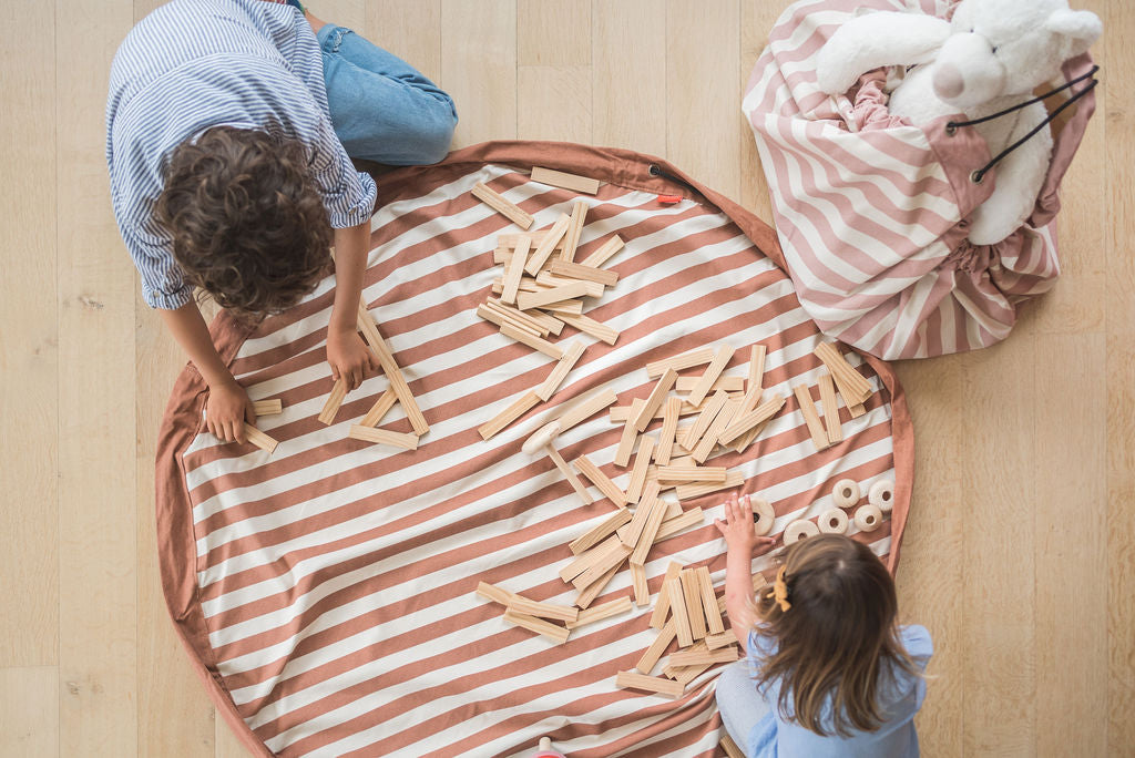 Playmat and Storage Bag – Brown Stripes by Play and Go