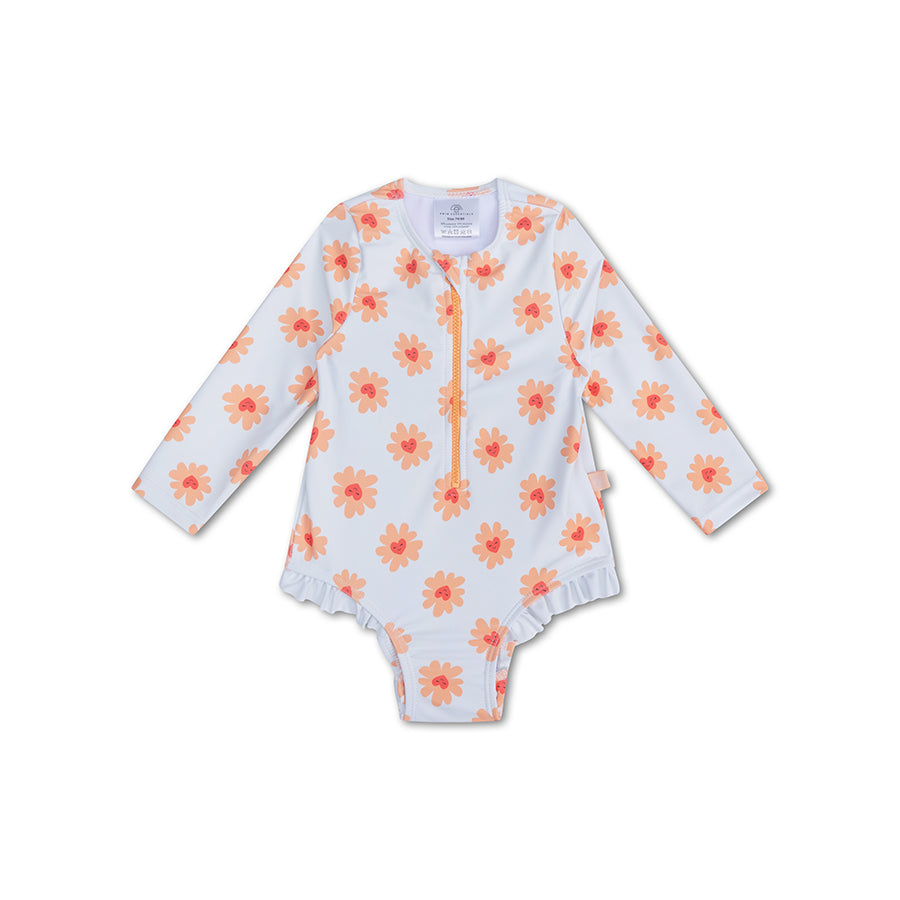 Flower Hearts print Swimsuit girl long sleeves by Swim Essentials