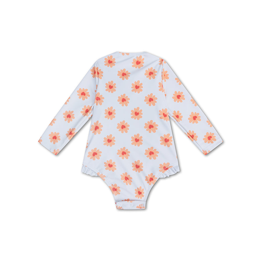 Flower Hearts print Swimsuit girl long sleeves by Swim Essentials