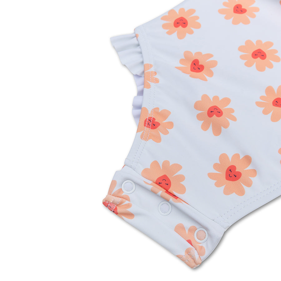 Flower Hearts print Swimsuit girl long sleeves by Swim Essentials