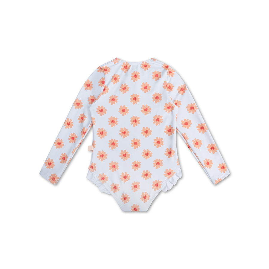 Flower Hearts print Swimsuit girl long sleeves by Swim Essentials