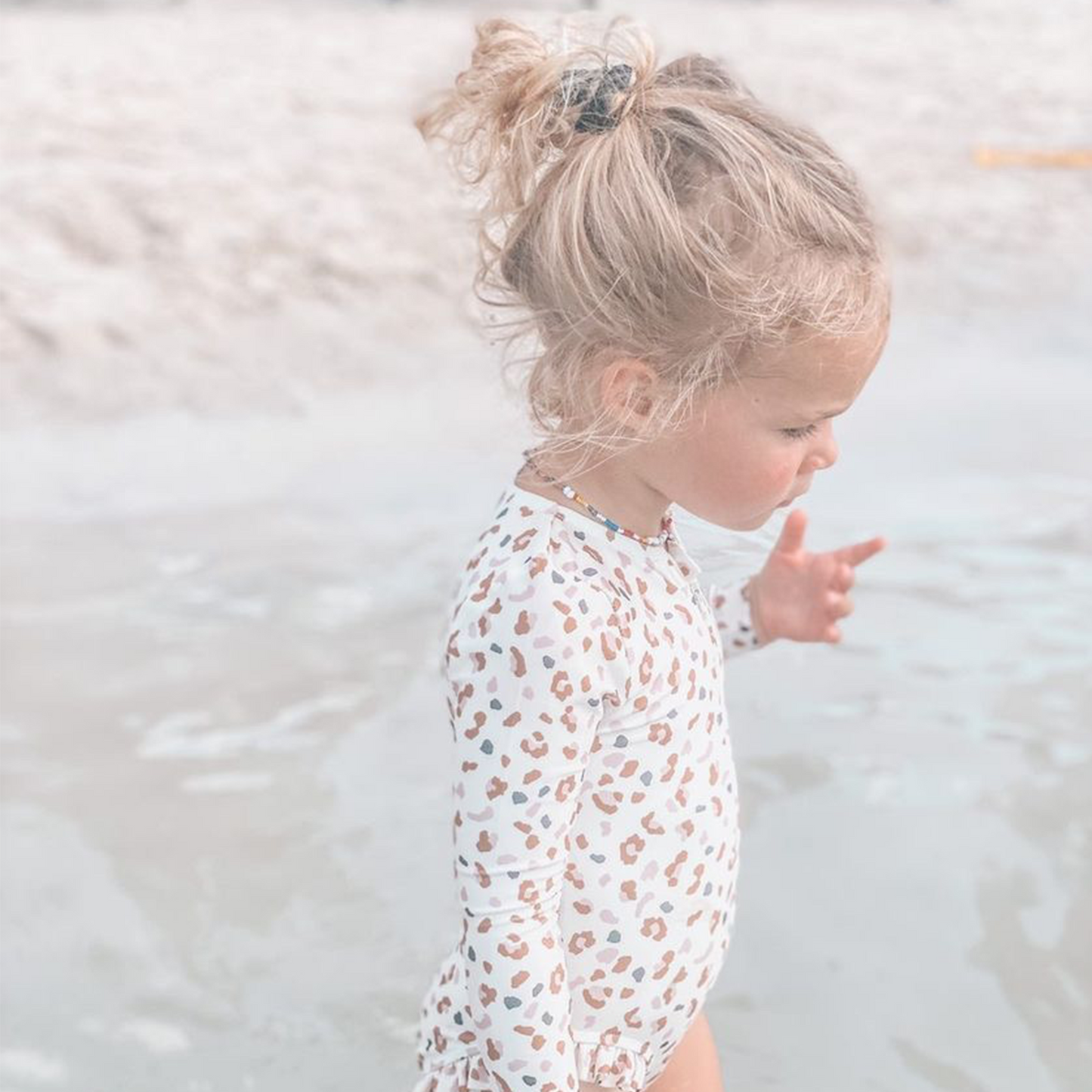 Khaki leopard print Swimsuit girl long sleeves by Swim Essentials