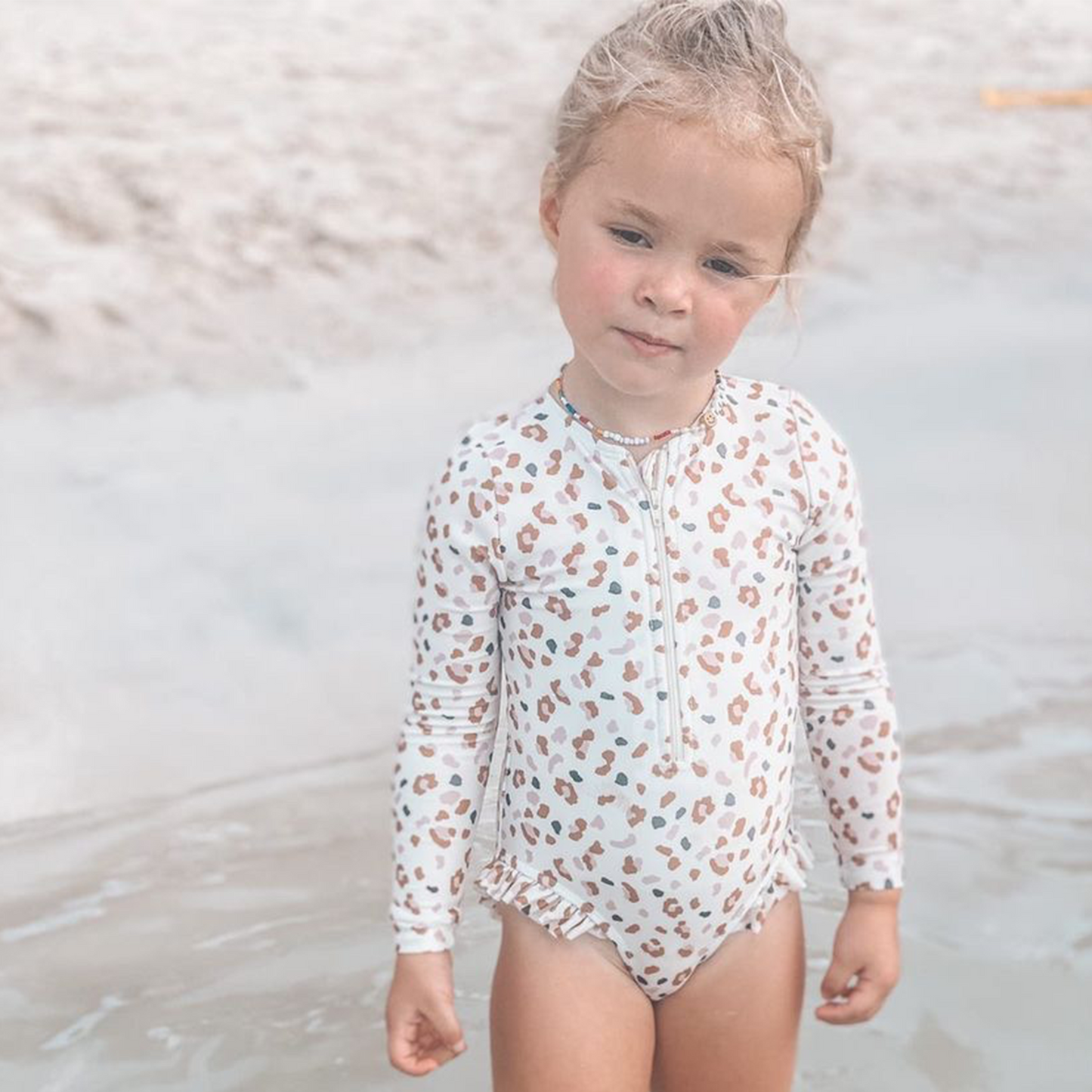 Khaki leopard print Swimsuit girl long sleeves by Swim Essentials