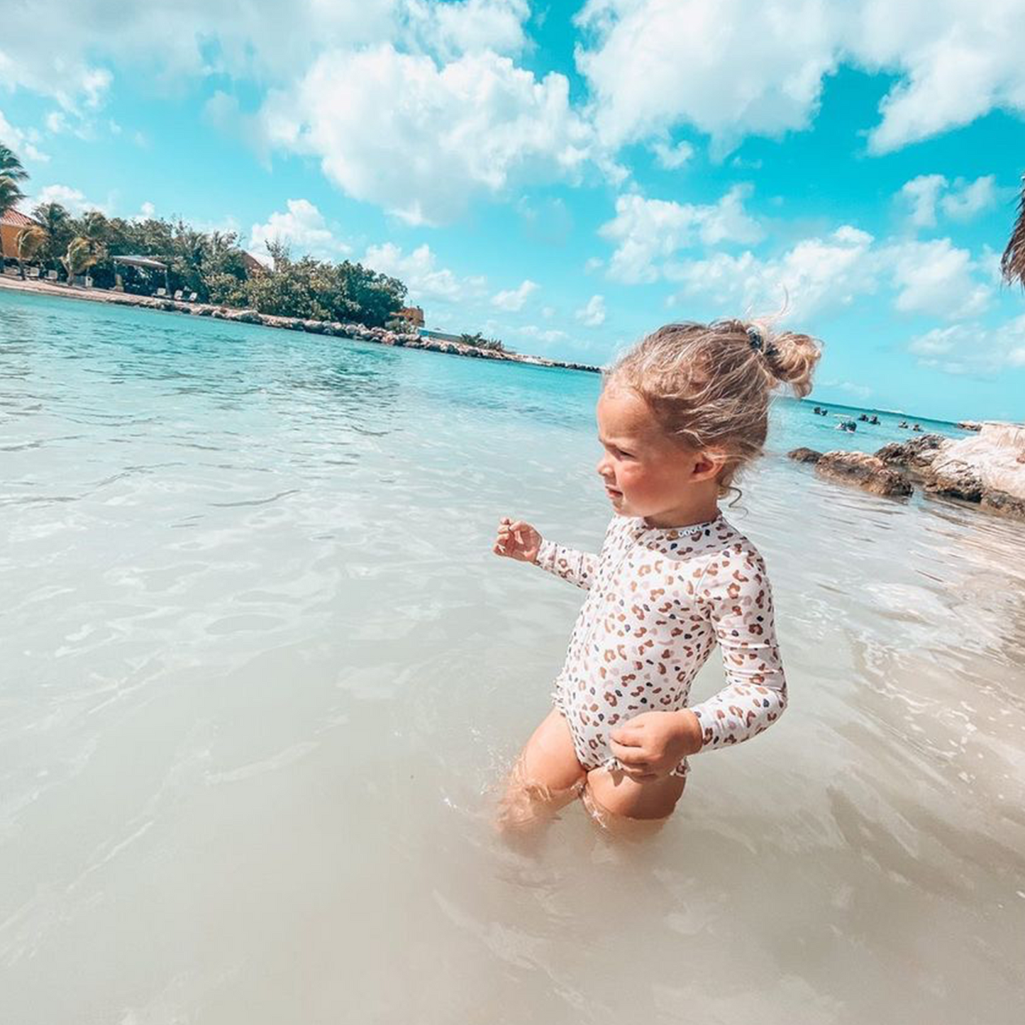 Khaki leopard print Swimsuit girl long sleeves by Swim Essentials