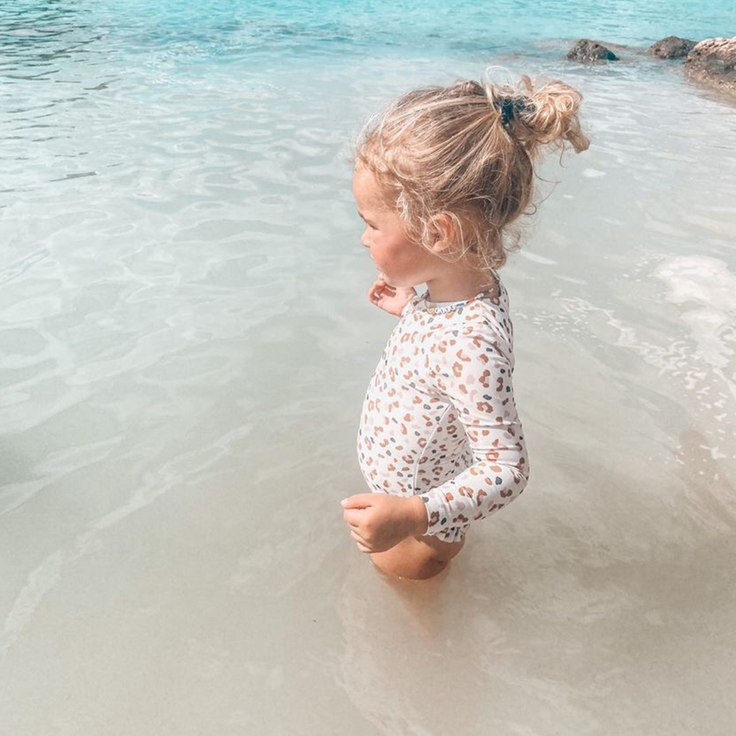 Khaki leopard print Swimsuit girl long sleeves by Swim Essentials