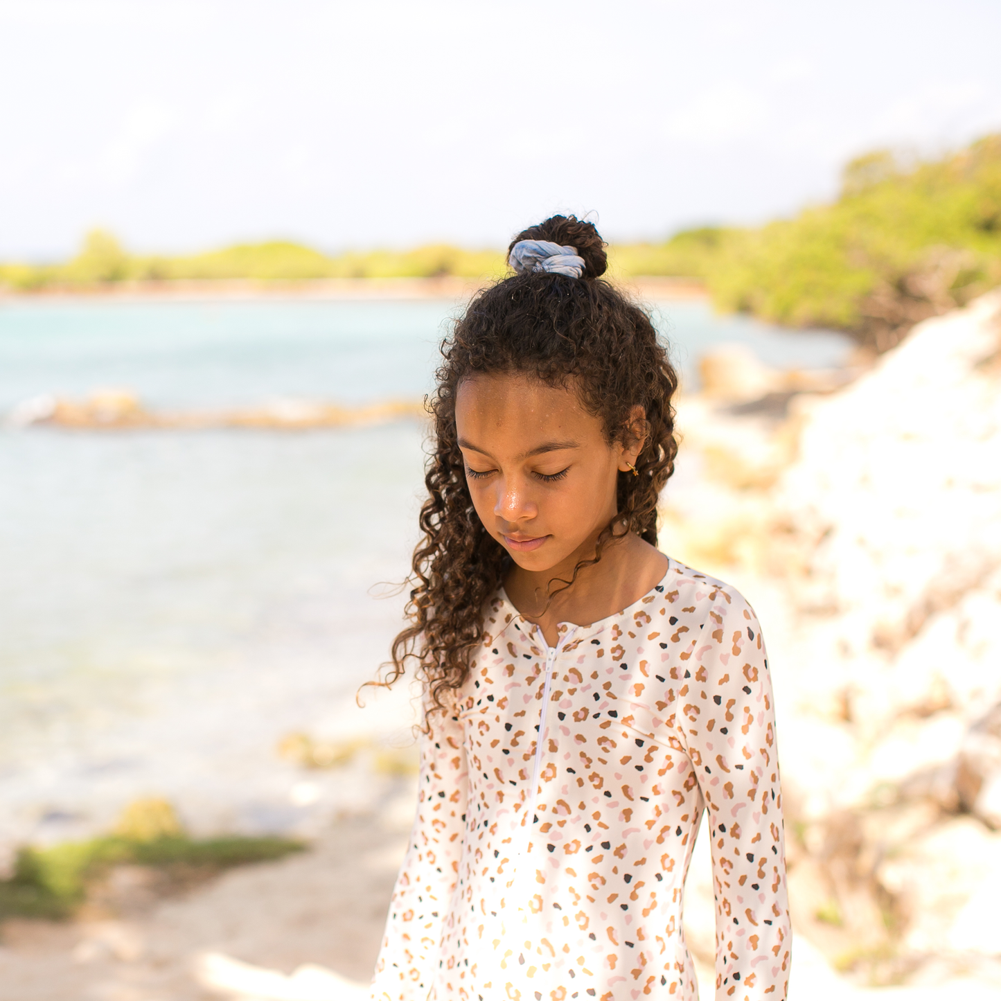 Khaki leopard print Swimsuit girl long sleeves by Swim Essentials