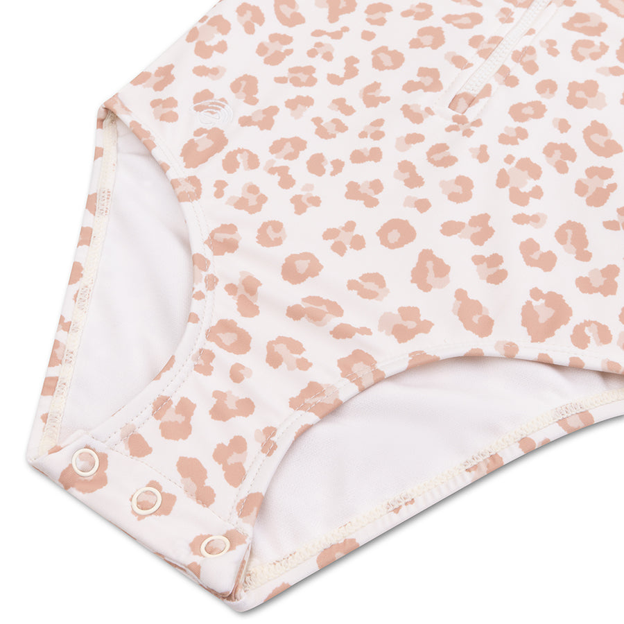 Beige Leopard Swimsuit girl short sleeves by Swim Essentials