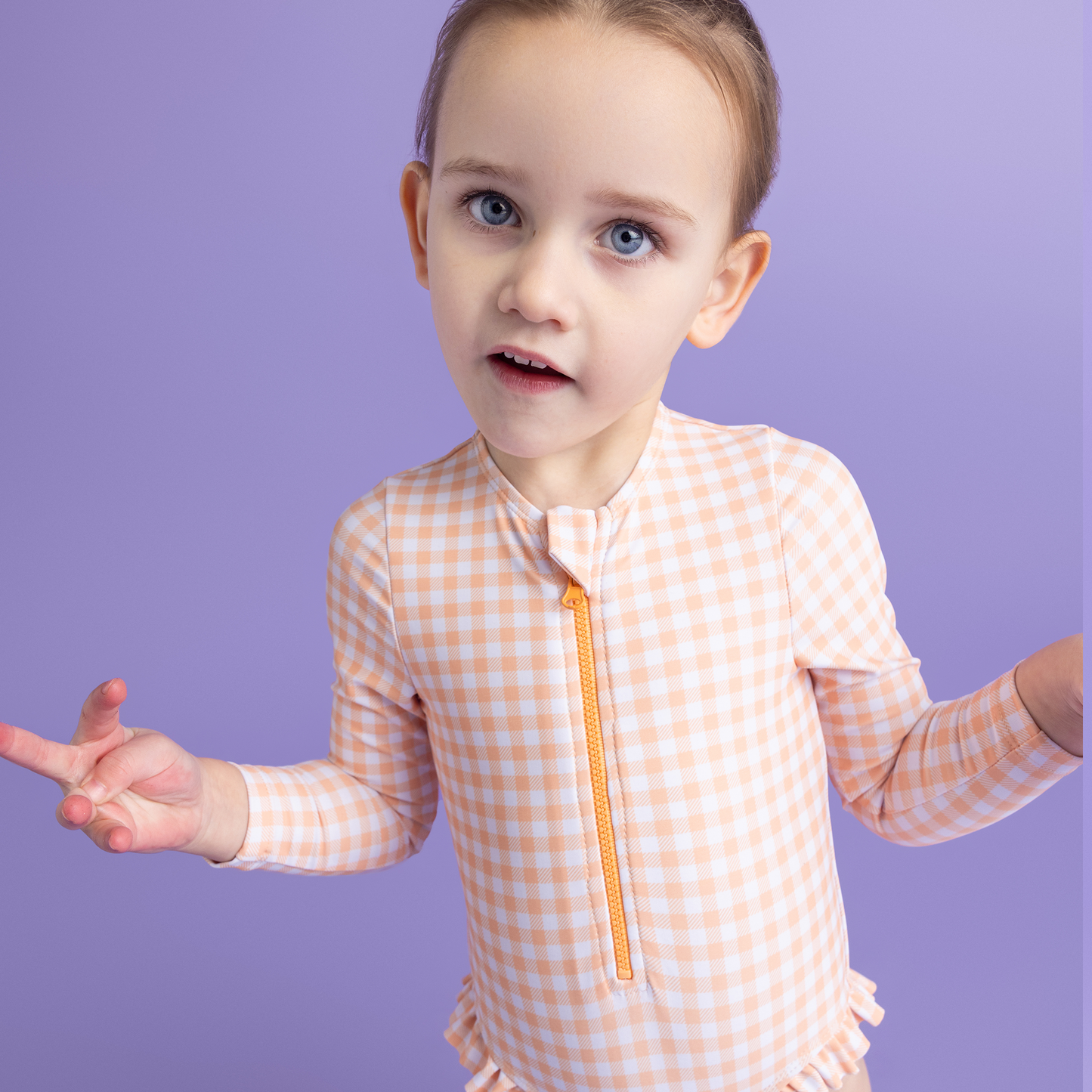 Apricot Orange print Swimsuit girl long sleeves by Swim Essentials