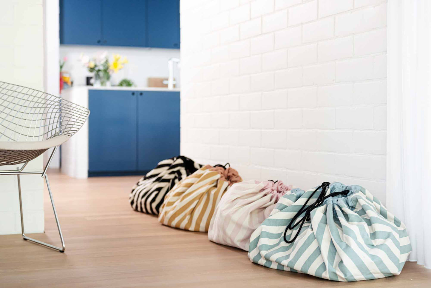 Playmat and Storage Bag – Mustard Stripes by Play and Go