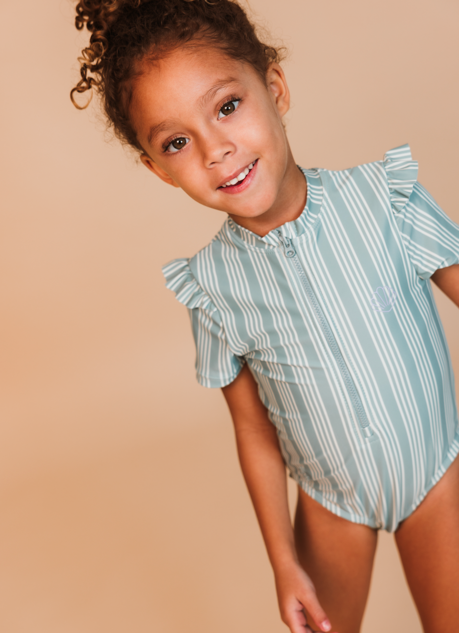 Resort stripe Swimsuit girl short sleeves by Swim Essentials