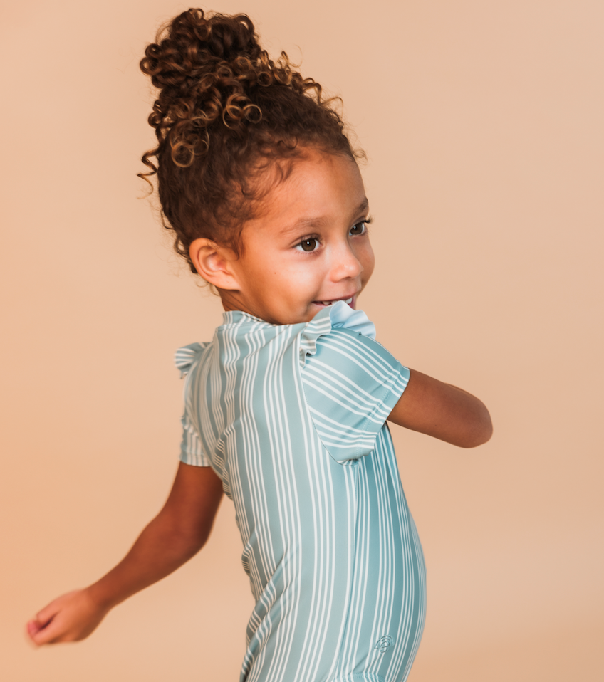 Resort stripe Swimsuit girl short sleeves by Swim Essentials