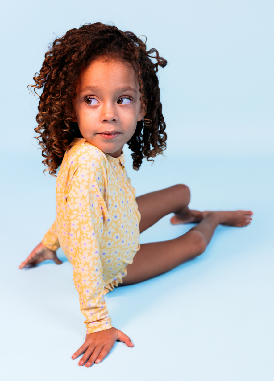 Florish Yellow Swimsuit girl long sleeves by Swim Essentials