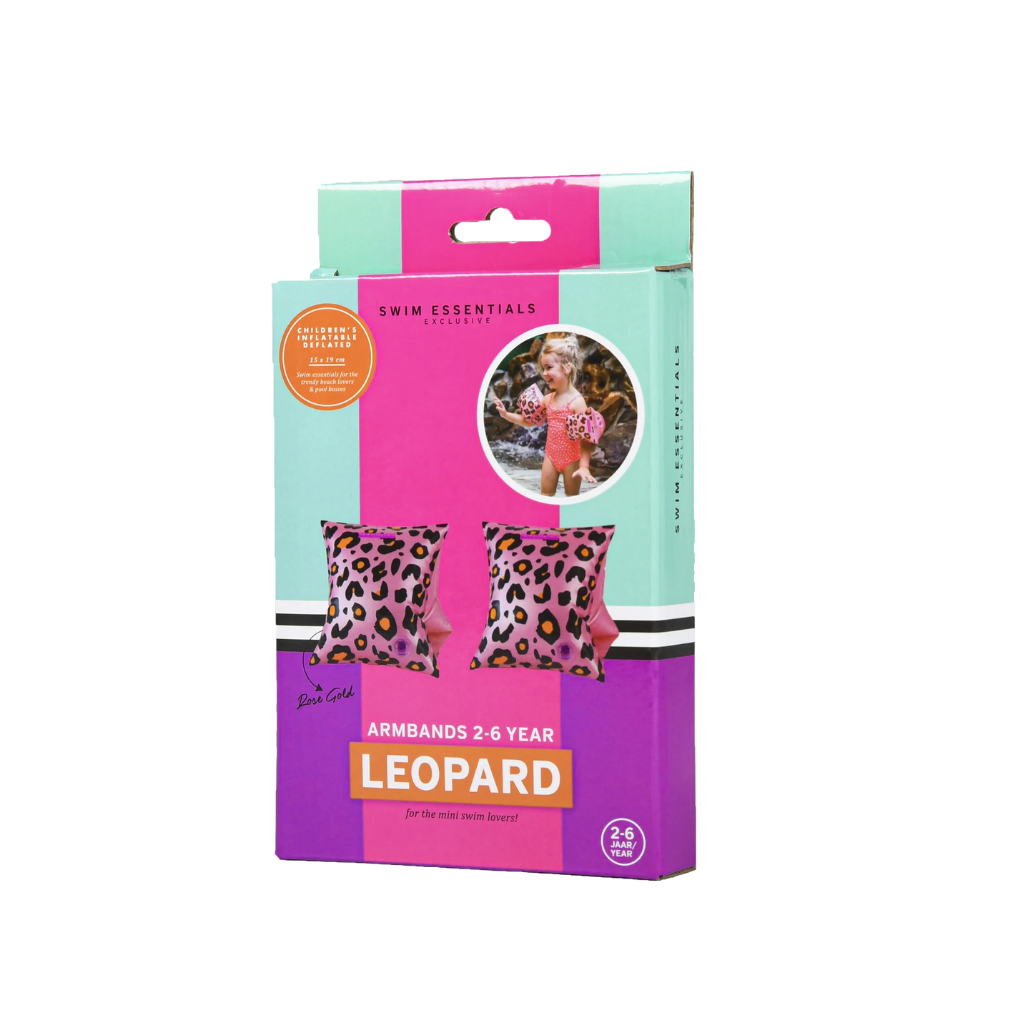 Rose Gold Leopard Inflatable Armbands 2-6 years By Swim Essentials