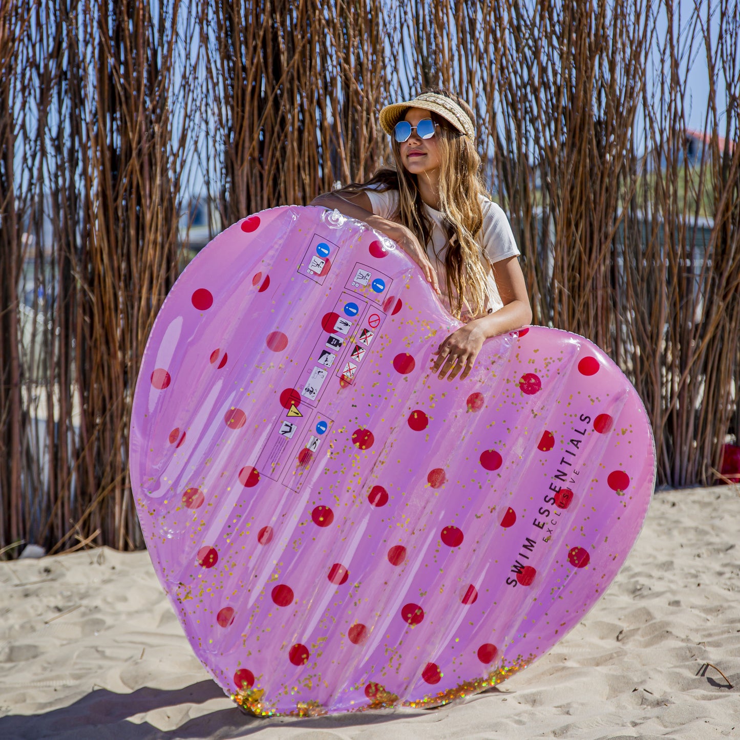 Pink with Red dots Heart shape Float 150cm- By Swim Essentials