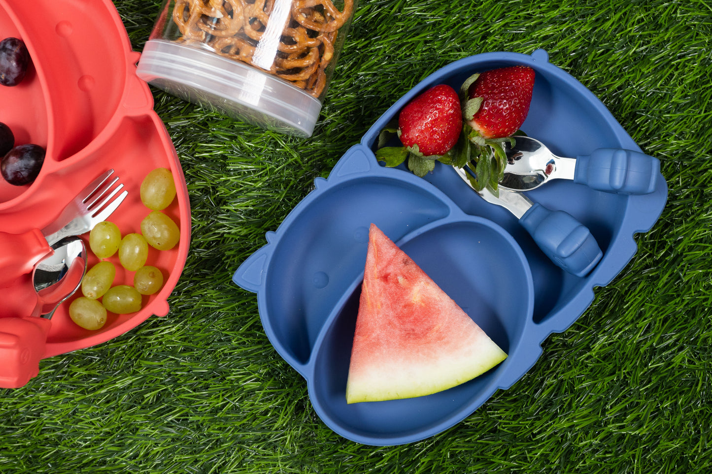 Kids Hippo plate with cutlery set Blue by Amini