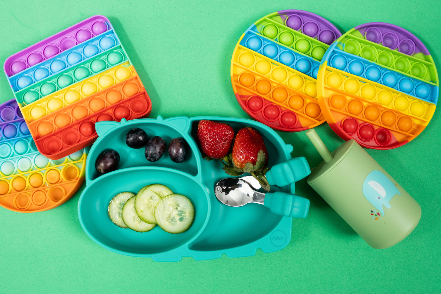 Kids Hippo plate with cutlery set Green by Amini