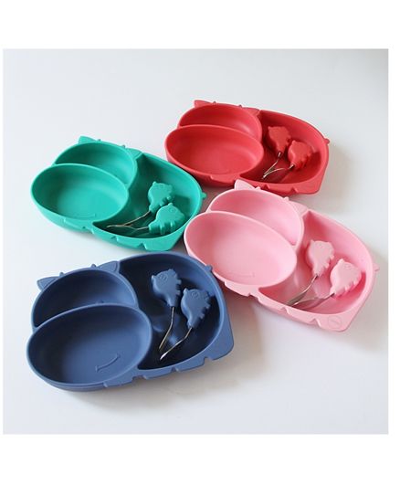 Kids Hippo plate with cutlery set Green by Amini