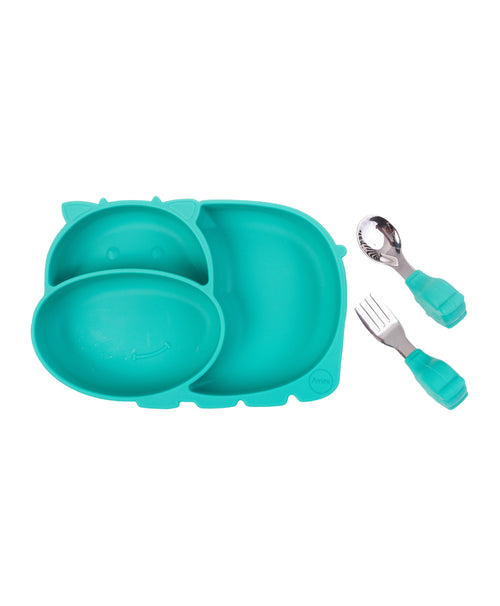 Kids Hippo plate with cutlery set Green by Amini
