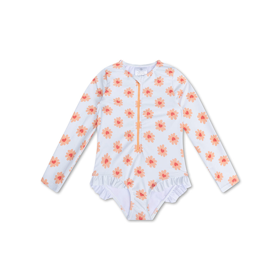 Flower Hearts print Swimsuit girl long sleeves by Swim Essentials