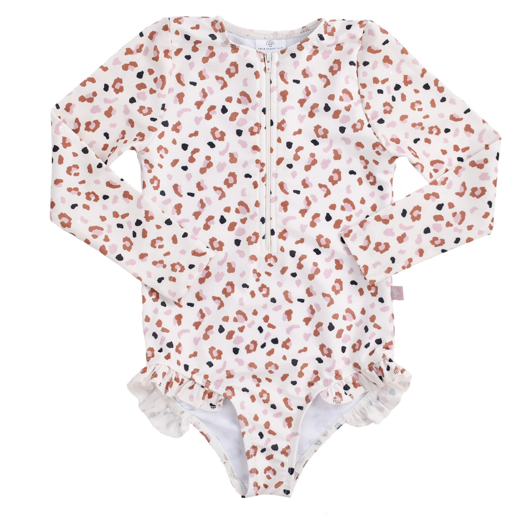 Khaki leopard print Swimsuit girl long sleeves by Swim Essentials