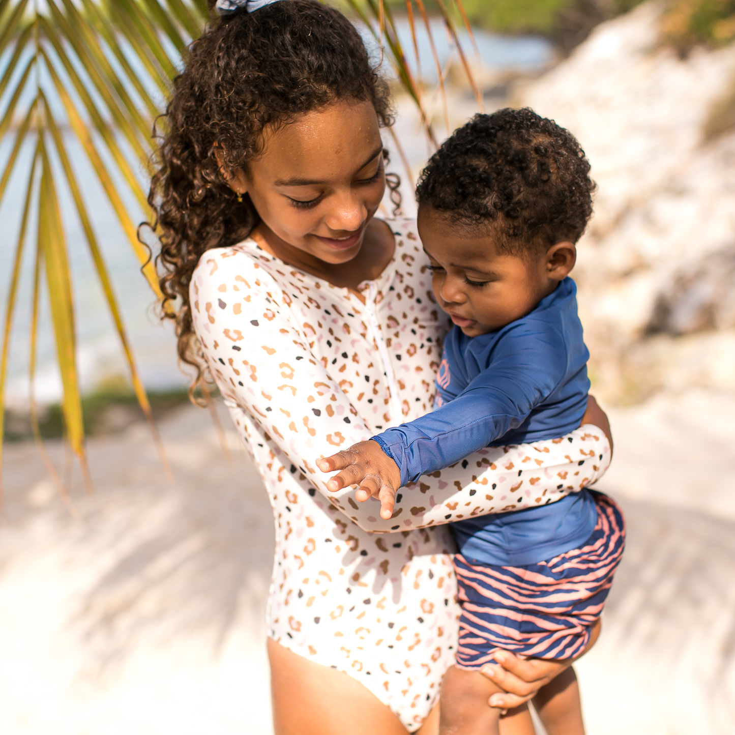 Khaki leopard print Swimsuit girl long sleeves by Swim Essentials
