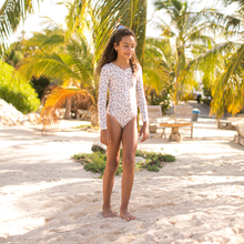 Load image into Gallery viewer, Khaki leopard print Swimsuit girl long sleeves by Swim Essentials
