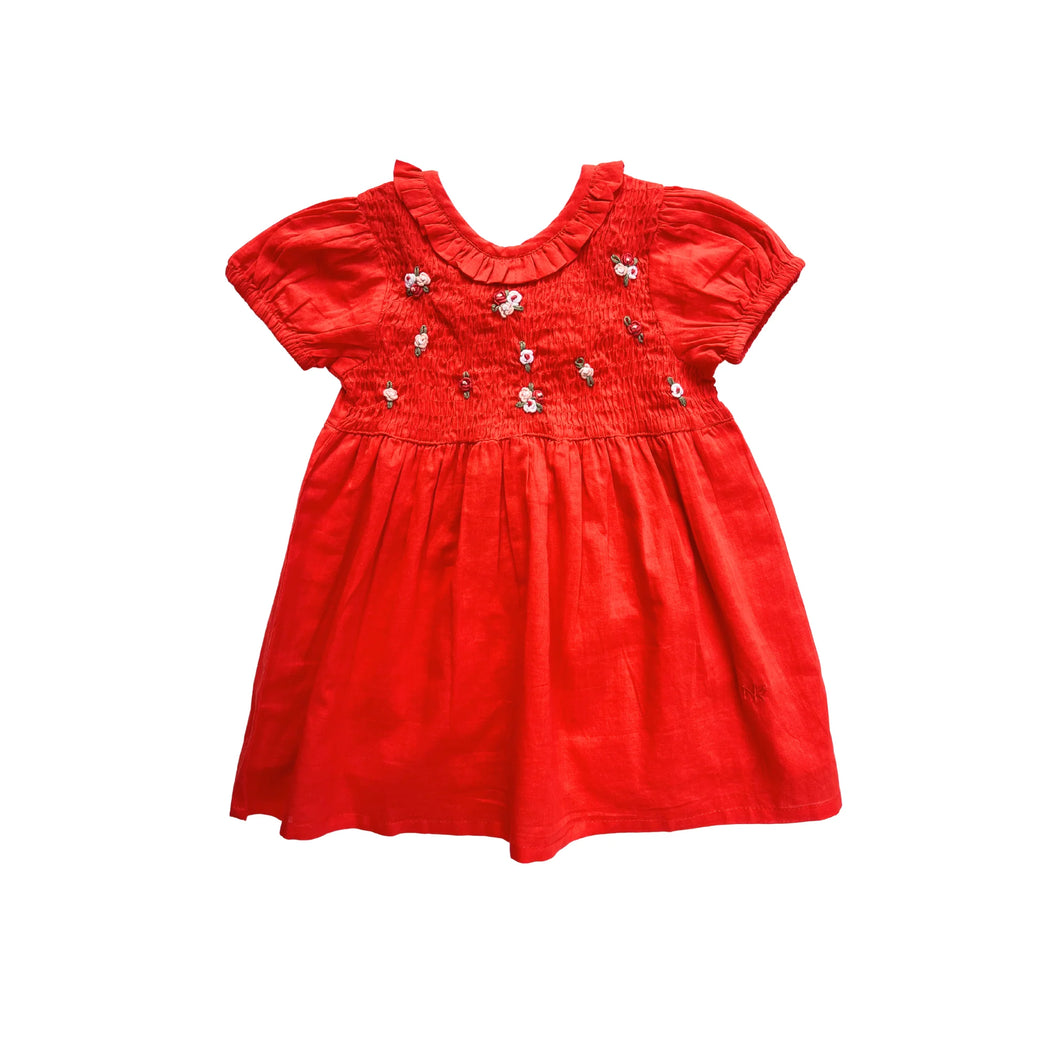 Lilah Embroidered Floral Dress Red by Next of Kin
