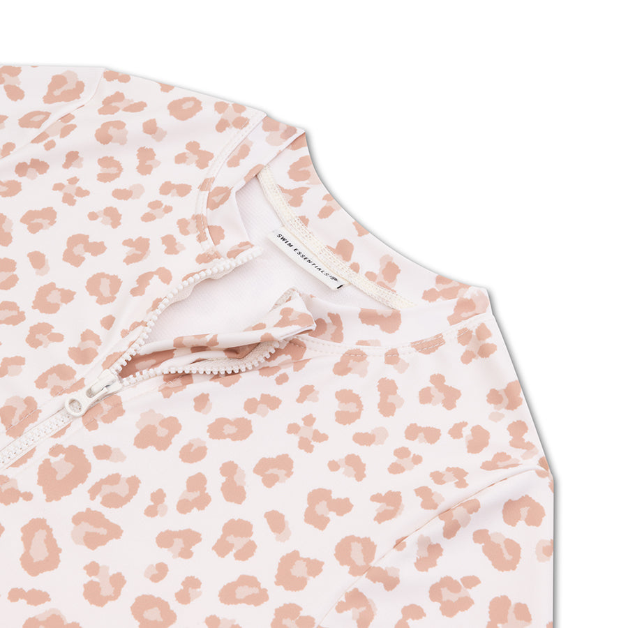 Beige Leopard Swimsuit girl short sleeves by Swim Essentials