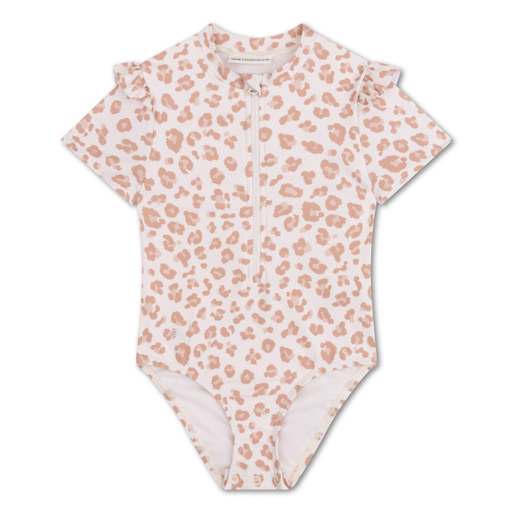 Beige Leopard - Swimsuit Girls Short Sleeves by Swim Essentials