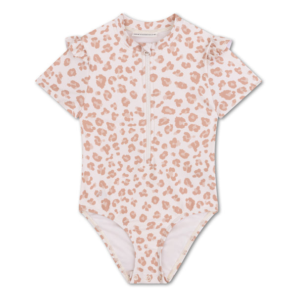 Beige Leopard - Swimsuit Girls Short Sleeves by Swim Essentials