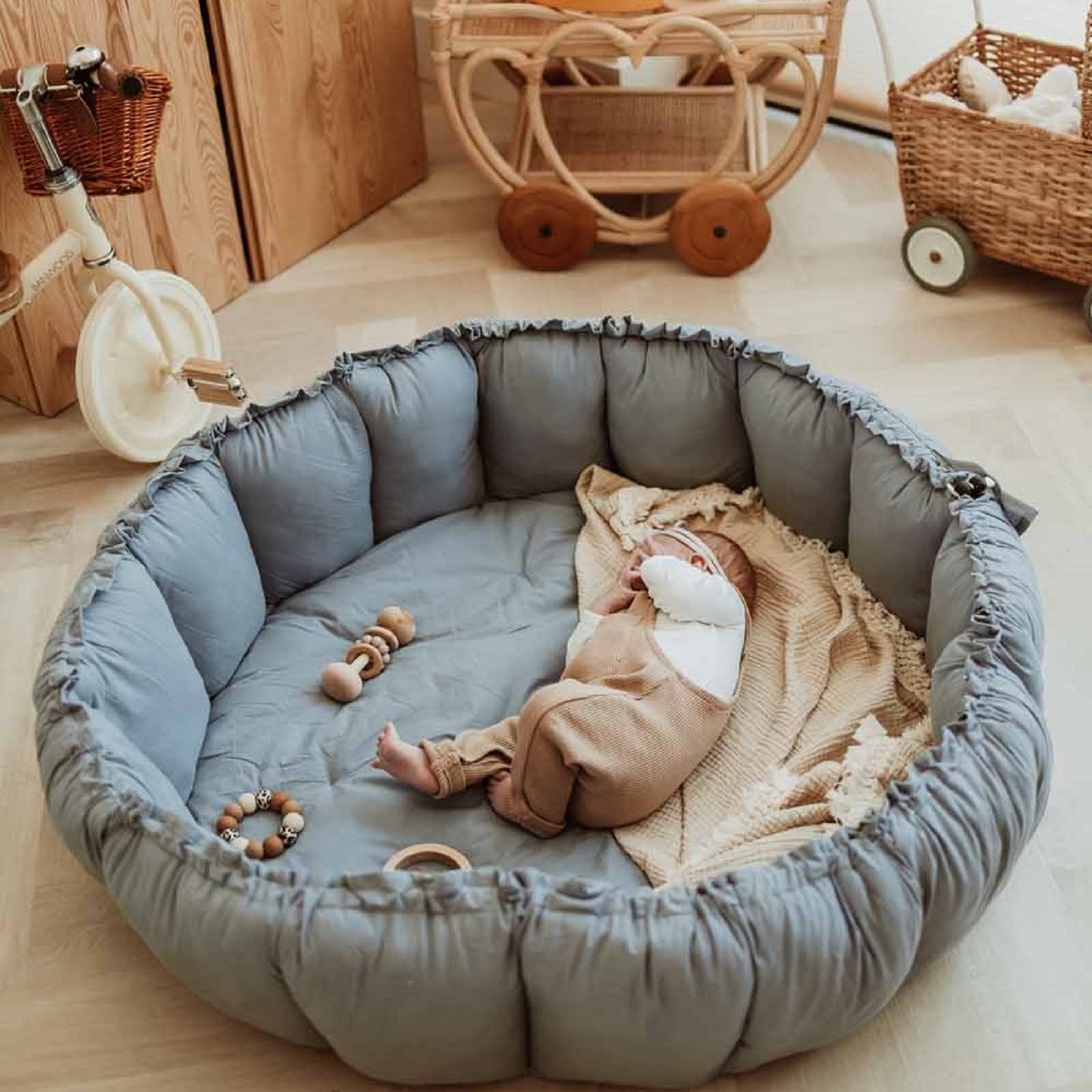 Bloom Organic Playmat and Storage Bag - Dusty Blue by Play and Go