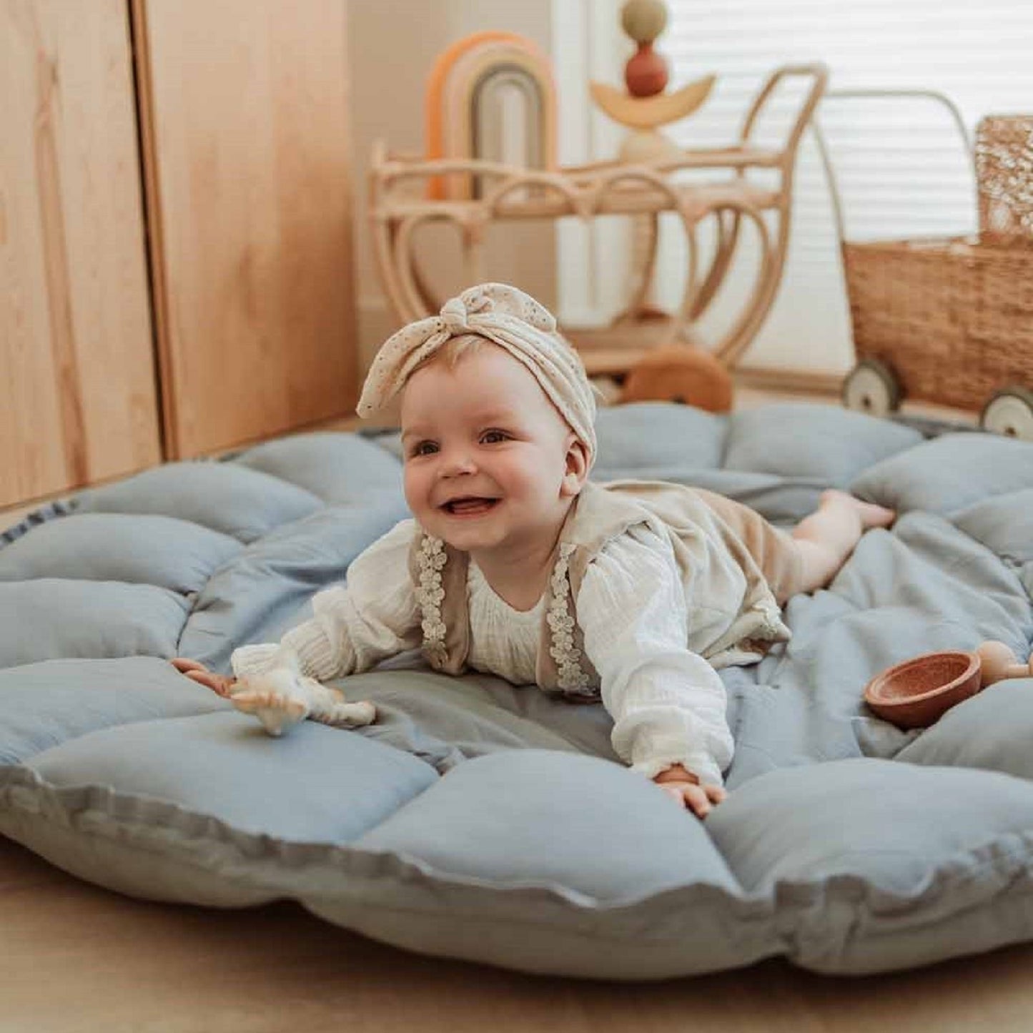 Bloom Organic Playmat and Storage Bag - Dusty Blue by Play and Go