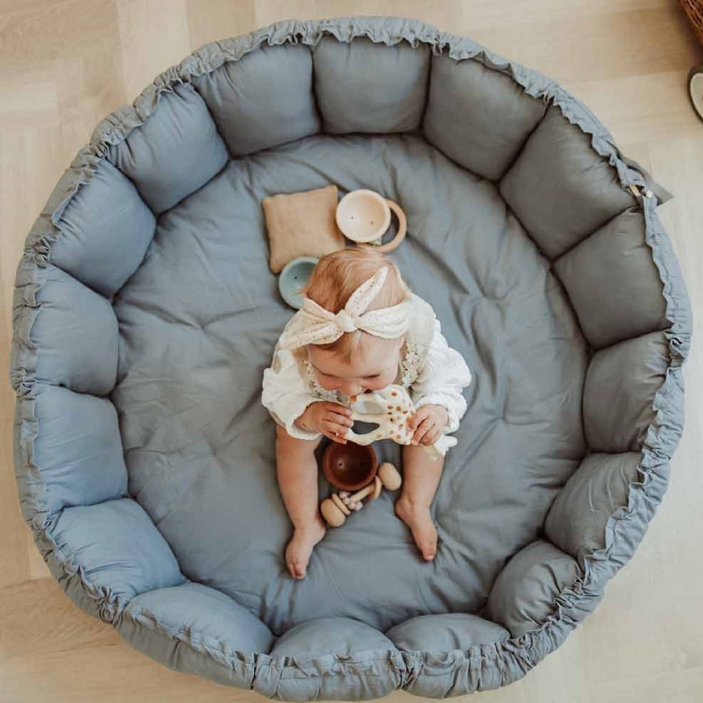 Bloom Organic Playmat and Storage Bag - Dusty Blue by Play and Go
