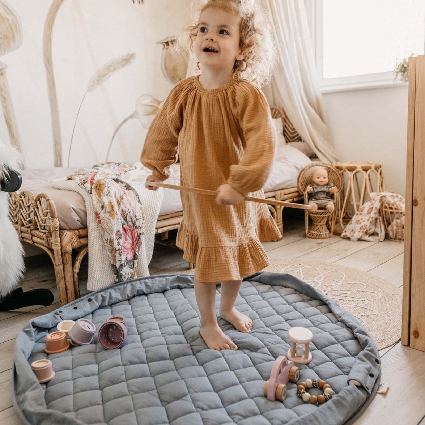 Organic Soft Baby Play Mat and Storage Bag – Dusty Blue by Play and Go