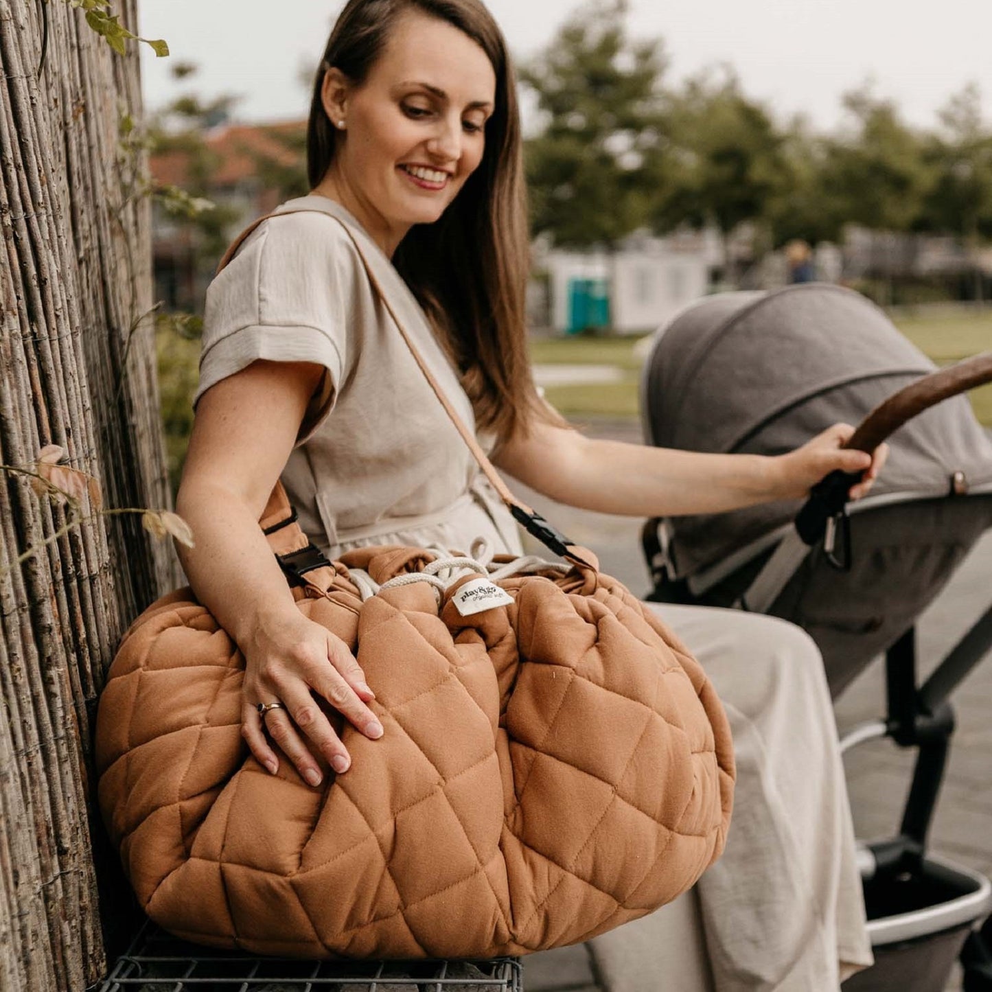 Organic Soft Baby Play Mat and Storage Bag – Tawny Brown by Play and Go