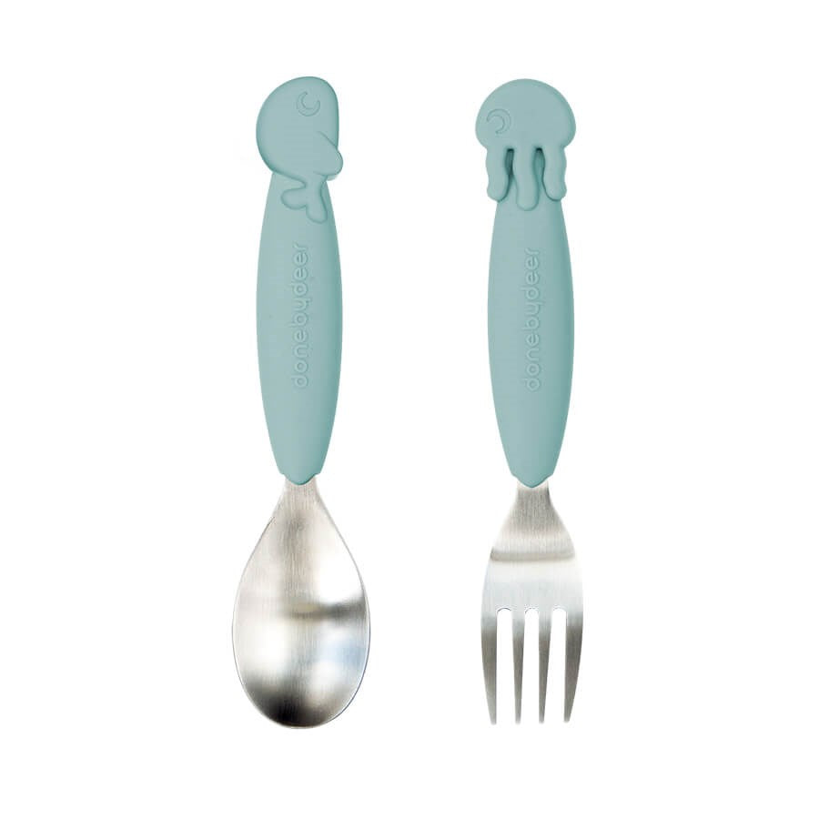 YummyPlus spoon & fork set Sea friends Blue by Done By Deer