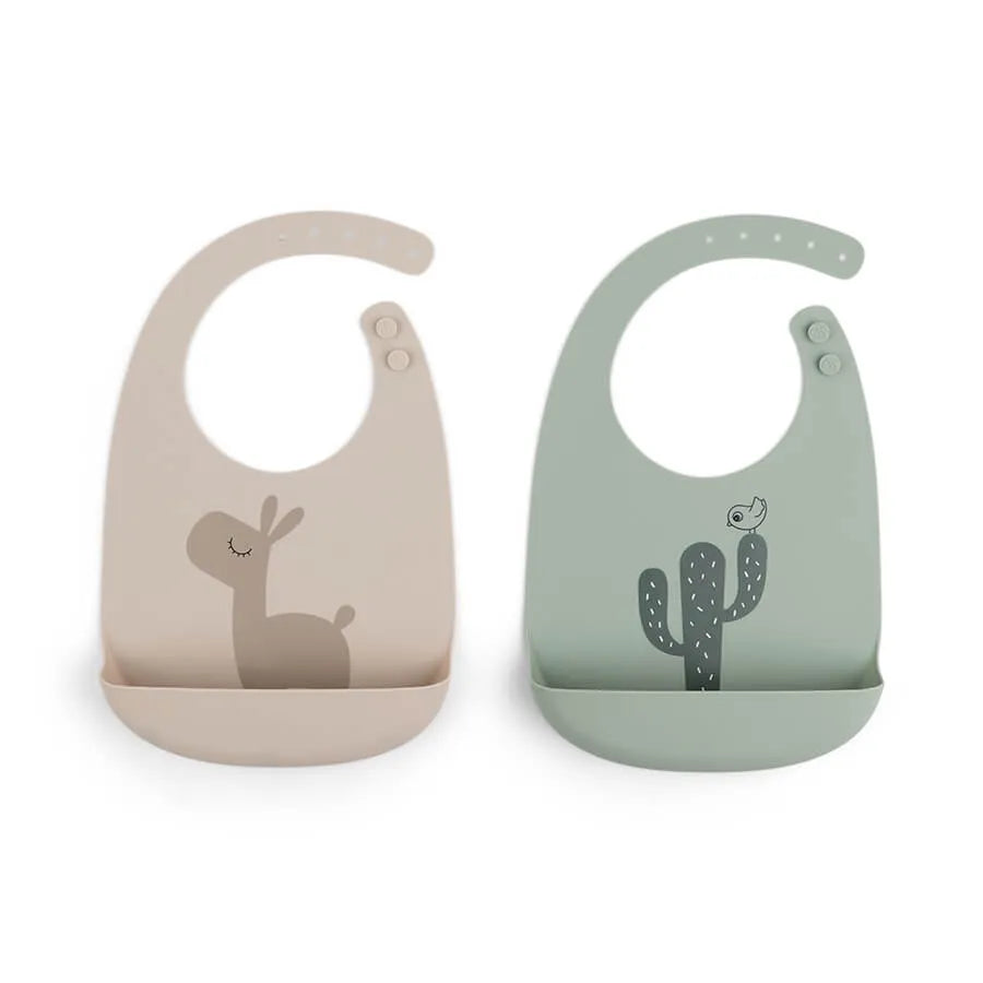 Silicone bib 2-pack Lalee Sand/Green by Done by Deer