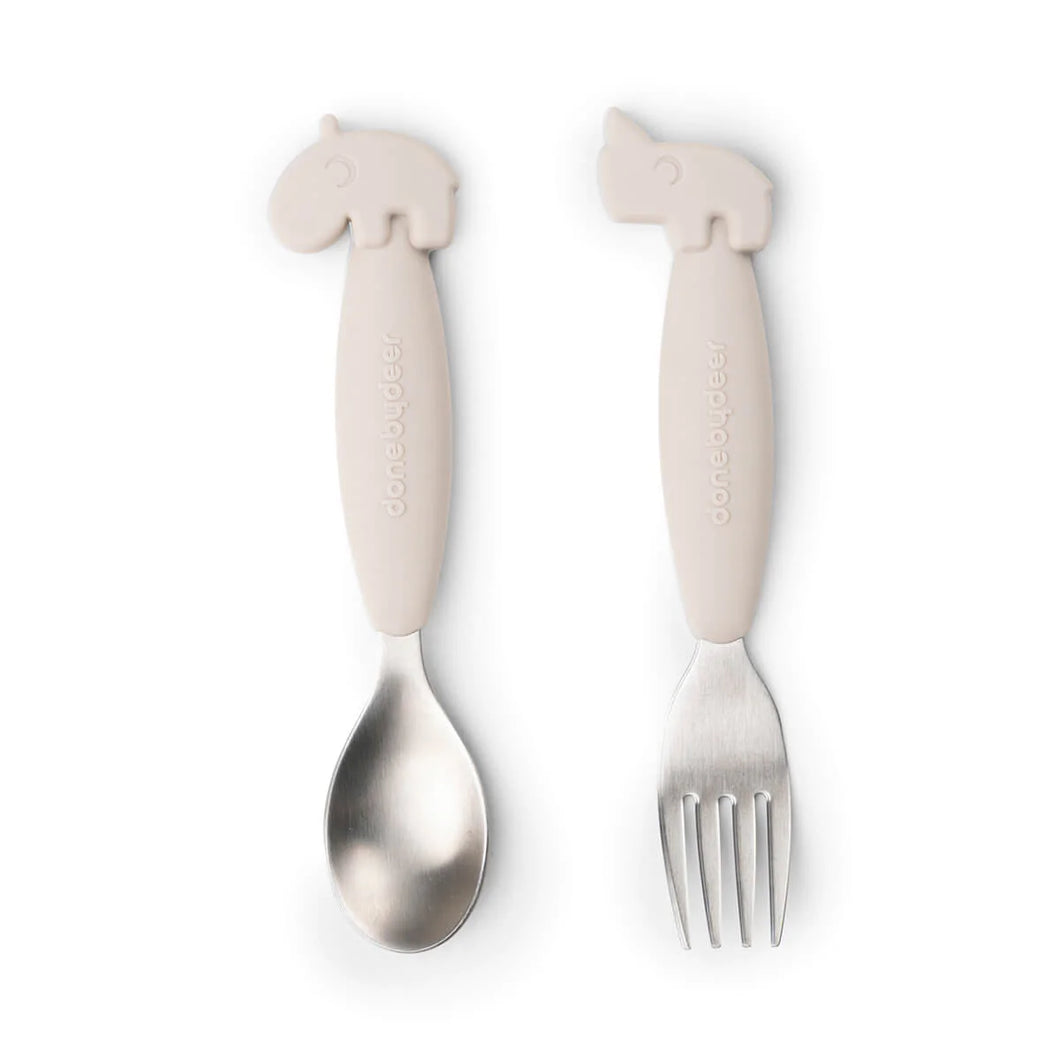 Easy-grip spoon and fork set - deer friends - sand by Done By Deer