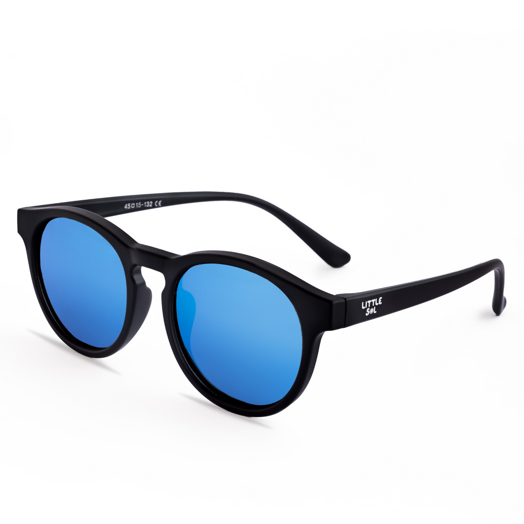 Flexible Sunglasses - Sydney Matte Black Mirrored (3-10 years) by Little Sol+