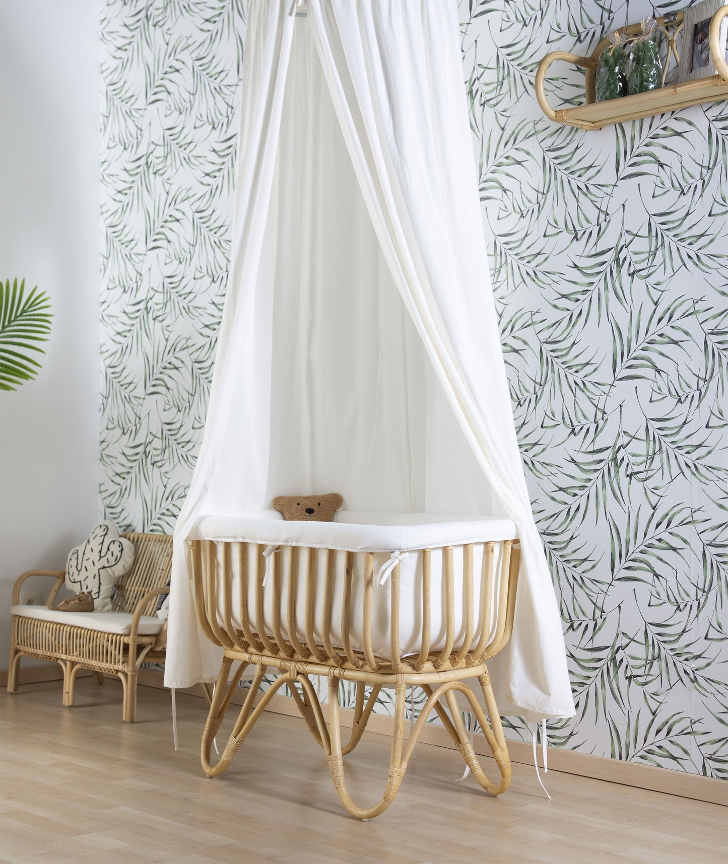 Rattan Cradle 80x40 + Mattress + Cover Off White by Childhome