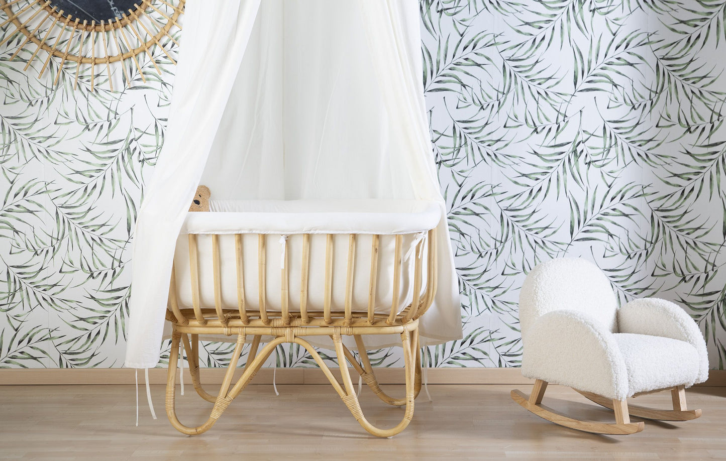 Rattan Cradle 80x40 + Mattress + Cover Off White by Childhome