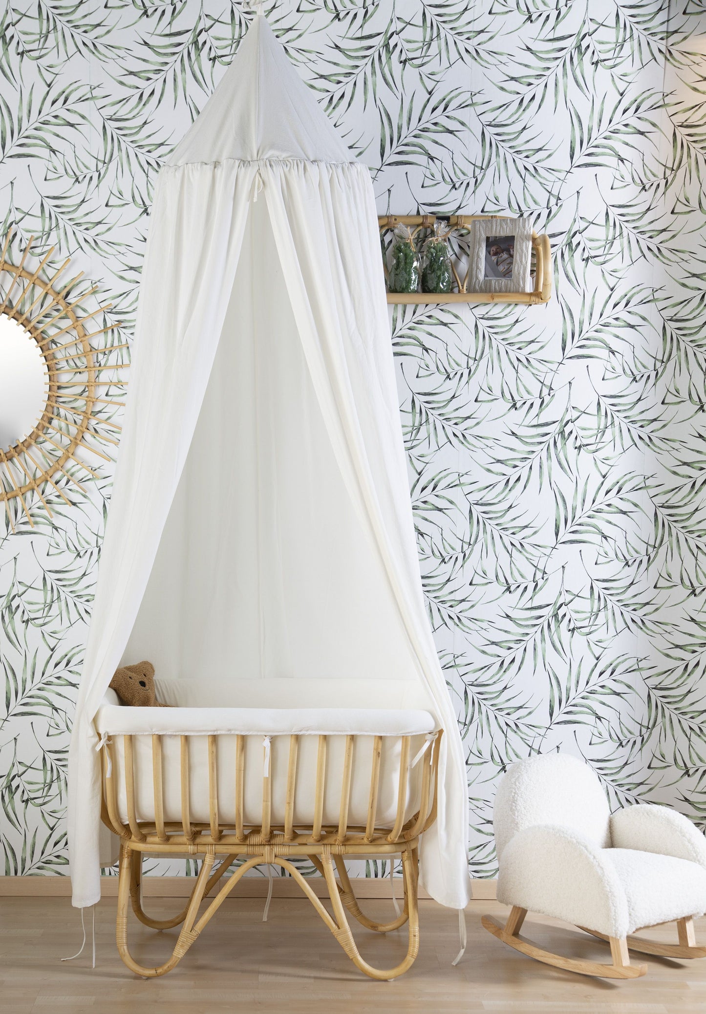 Rattan Cradle 80x40 + Mattress + Cover Off White by Childhome