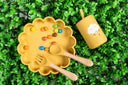 kids Plate with silicon/bamboo spoon and fork Yellow by Amini