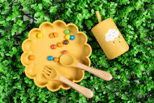 Load image into Gallery viewer, kids Plate with silicon/bamboo spoon and fork Yellow by Amini
