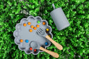 kids Plate with silicon/bamboo spoon and fork Grey by Amini