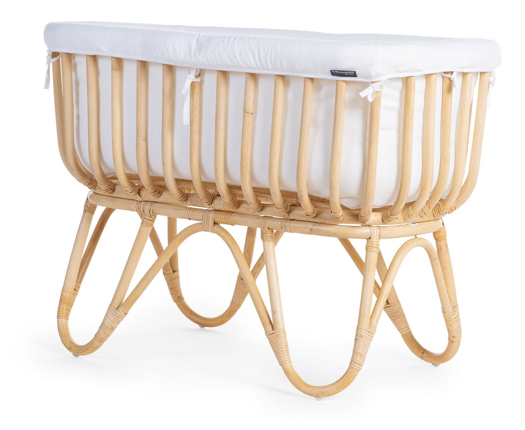 Rattan Cradle 80x40 + Mattress + Cover Off White by Childhome