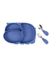 Load image into Gallery viewer, Kids Hippo plate with cutlery set Blue by Amini
