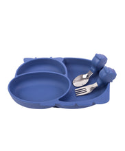 Load image into Gallery viewer, Kids Hippo plate with cutlery set Blue by Amini
