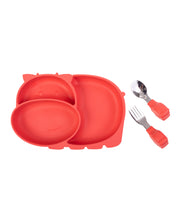 Load image into Gallery viewer, Kids Hippo plate with cutlery set Red by Amini
