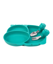 Load image into Gallery viewer, Kids Hippo plate with cutlery set Green by Amini

